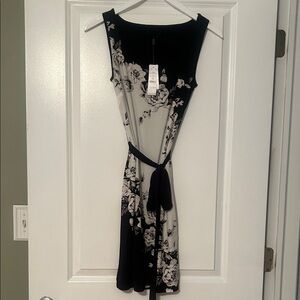 White House Black Market Black and Cream Floral Midi Dress